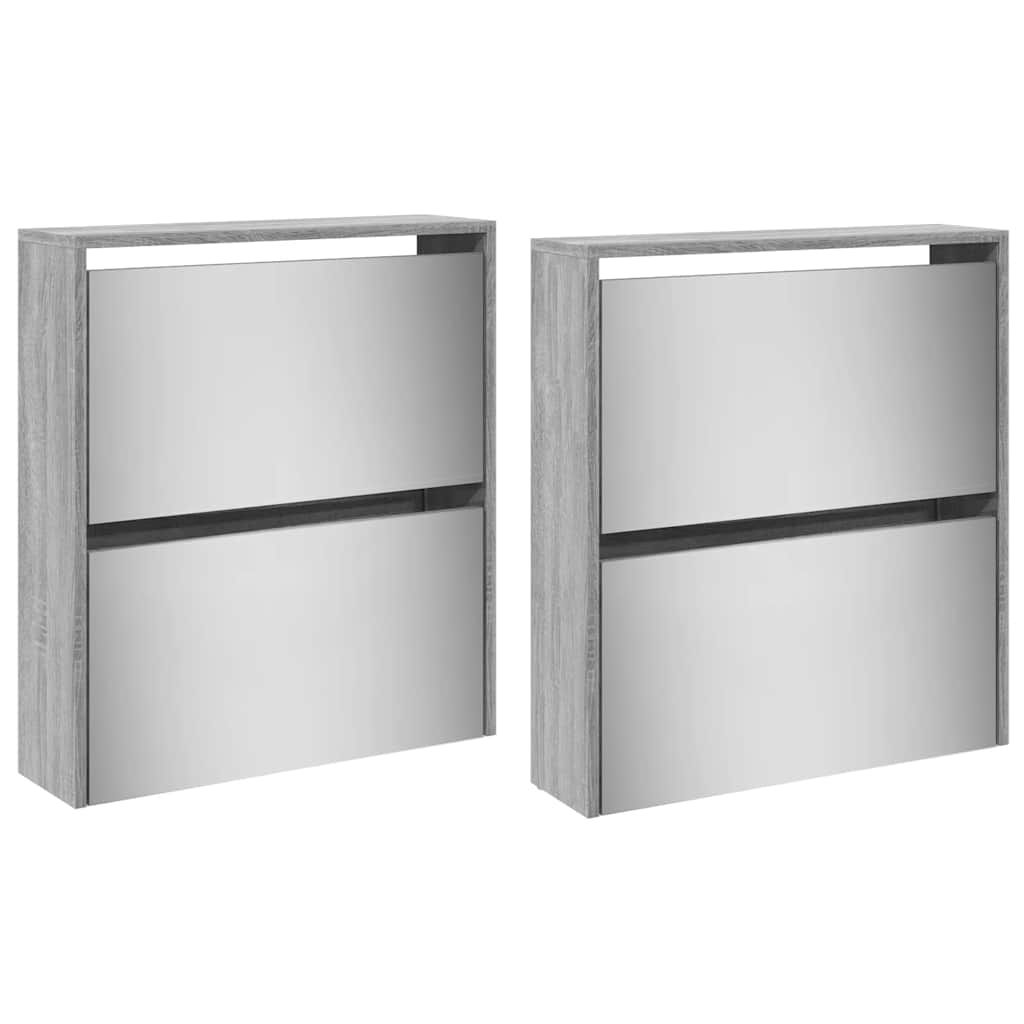 Schoenenkast met spiegel 4-laags 63x17x134 cm grijs sonoma