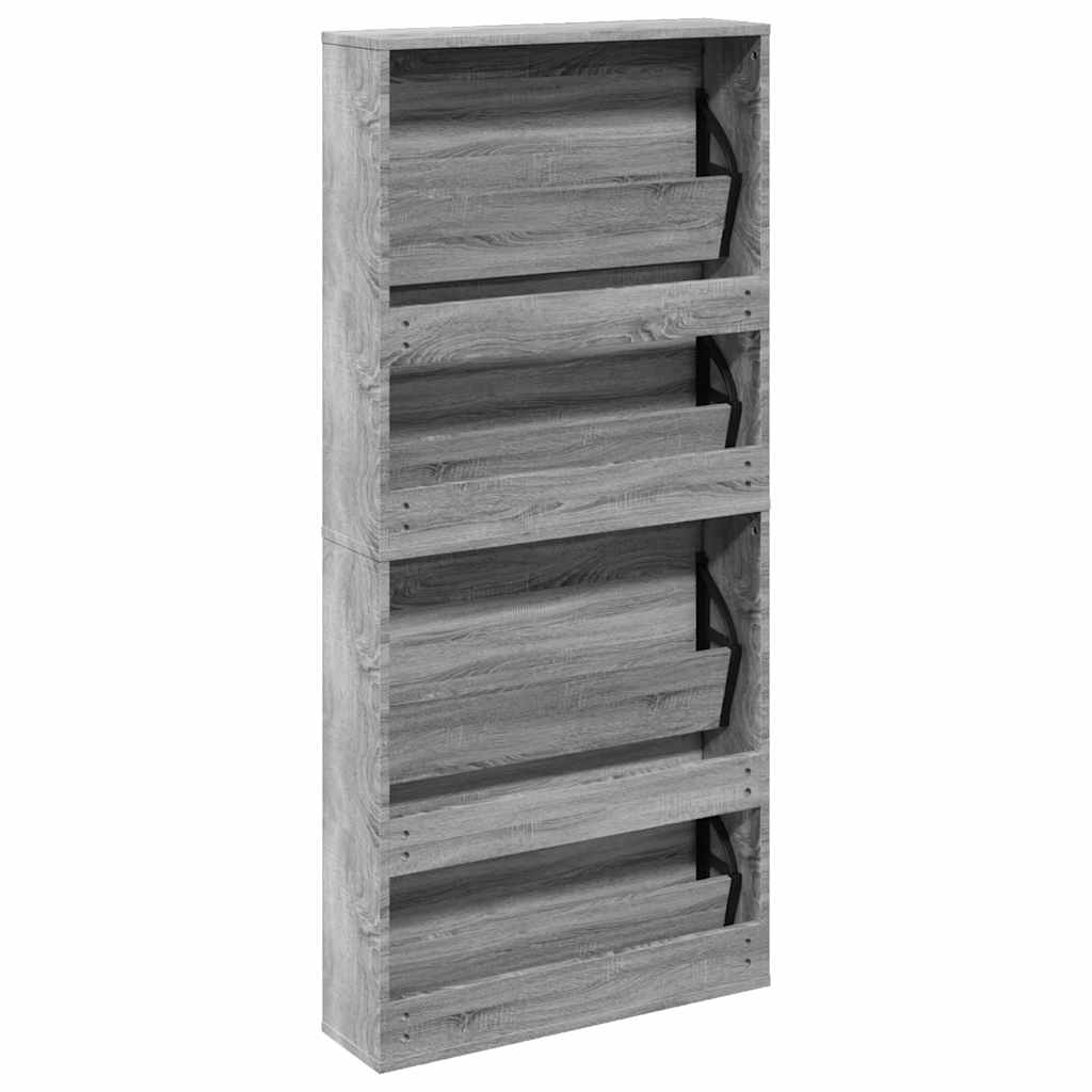 Schoenenkast met spiegel 4-laags 63x17x134 cm grijs sonoma