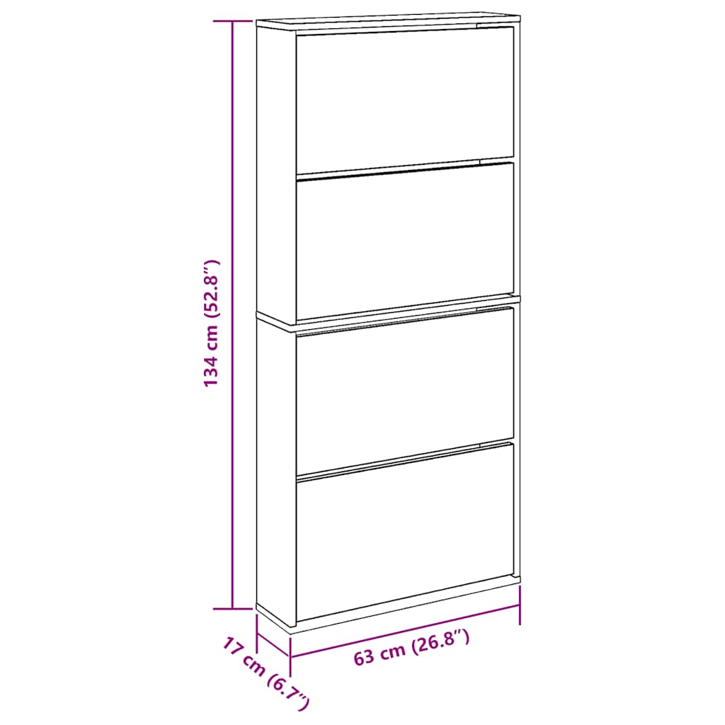 Schoenenkast met spiegel 4-laags 63x17x134 cm grijs sonoma