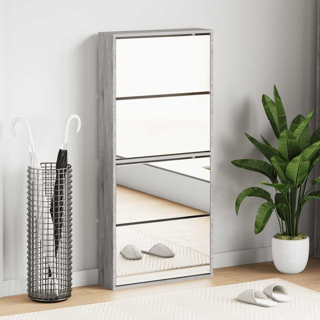 Schoenenkast met spiegel 4-laags 63x17x134 cm grijs sonoma