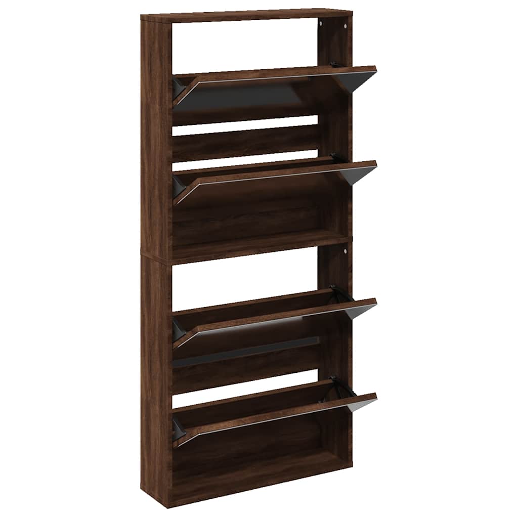 Schoenenkast met spiegel 4-laags 63x17x134 cm bruin eikenkleur