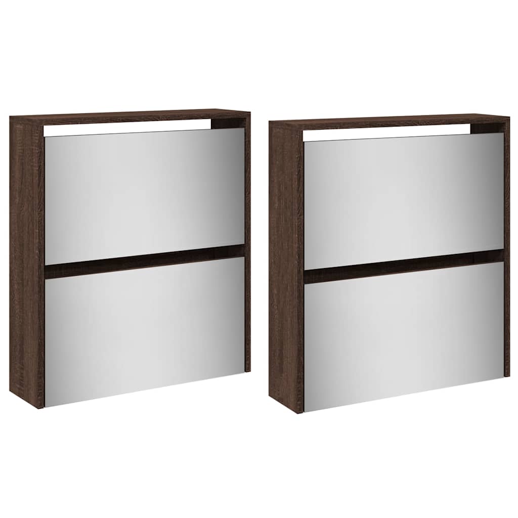 Schoenenkast met spiegel 4-laags 63x17x134 cm bruin eikenkleur