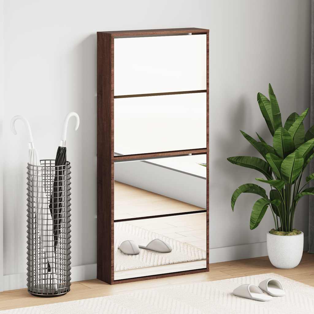 Schoenenkast met spiegel 4-laags 63x17x134 cm bruin eikenkleur