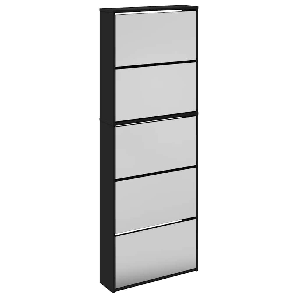 Schoenenkast met spiegel 5-laags 63x17x169,5 cm zwart