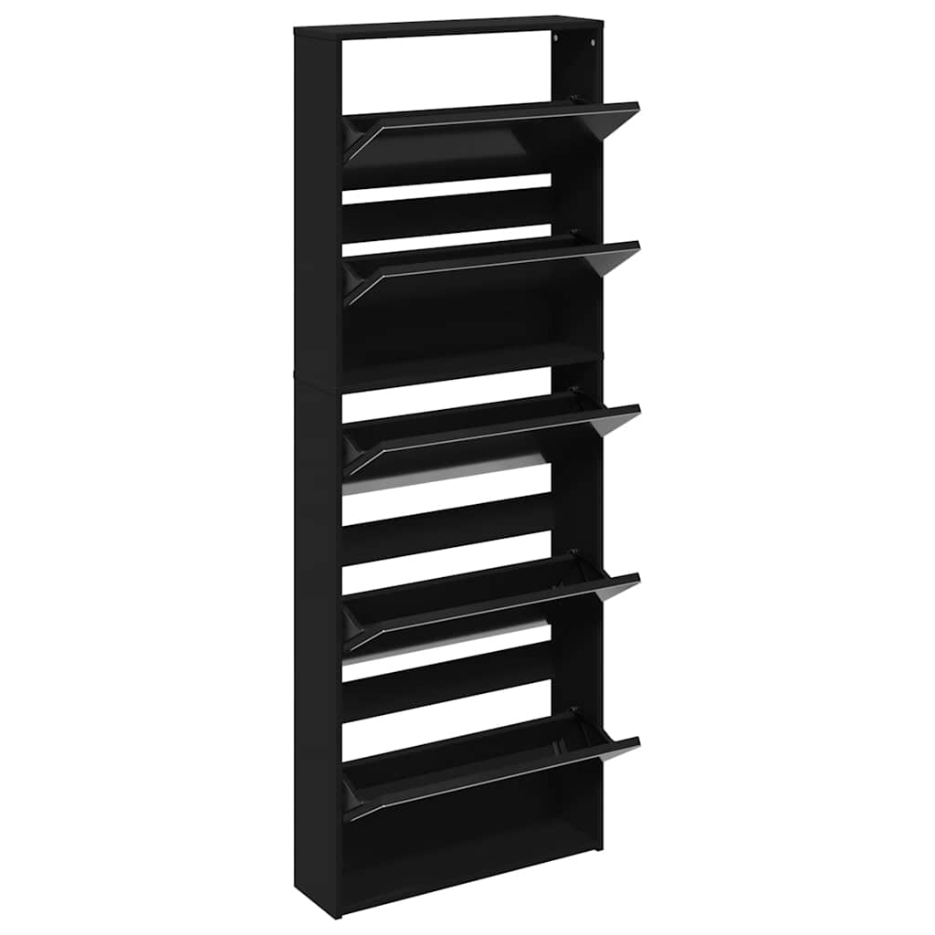 Schoenenkast met spiegel 5-laags 63x17x169,5 cm zwart