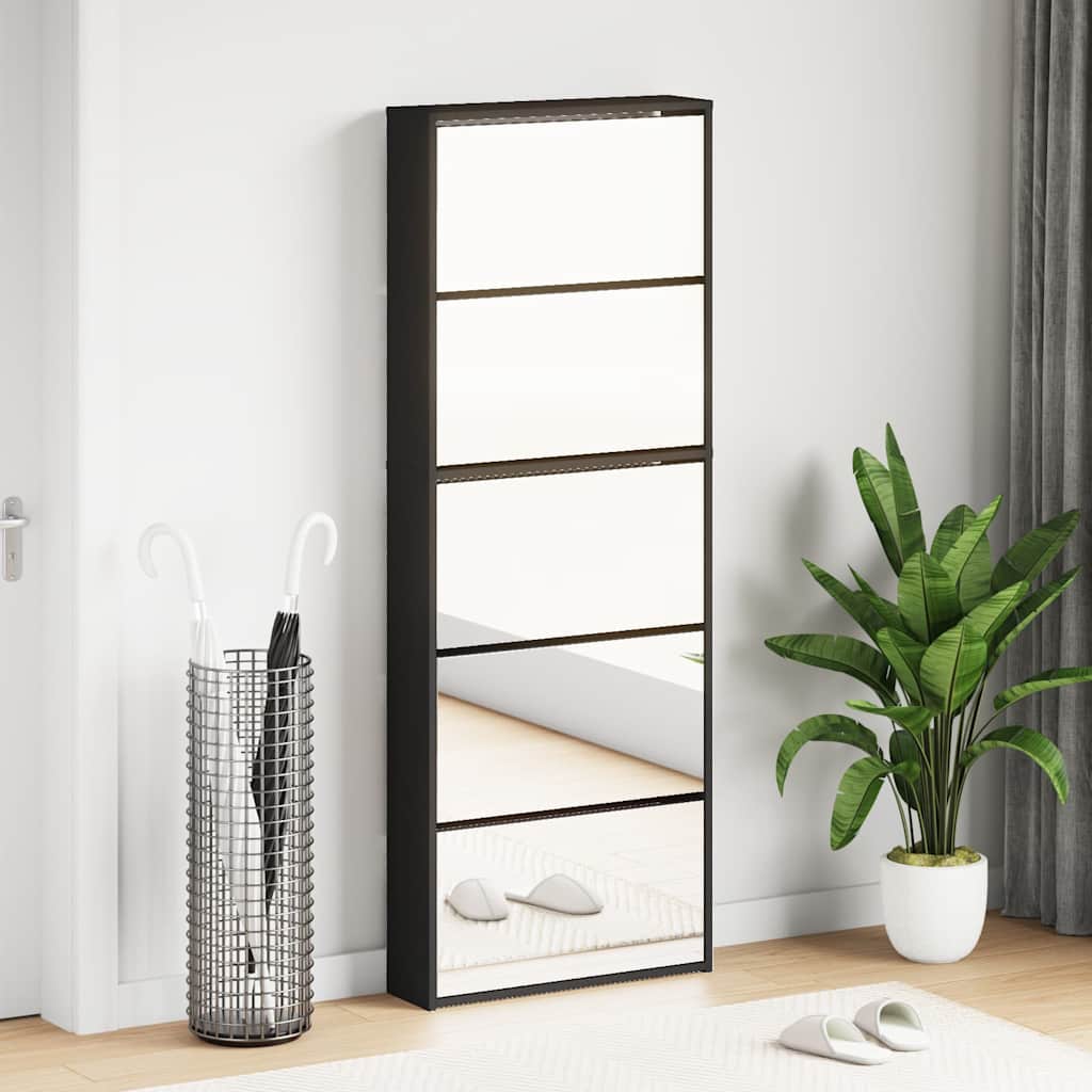 Schoenenkast met spiegel 5-laags 63x17x169,5 cm zwart