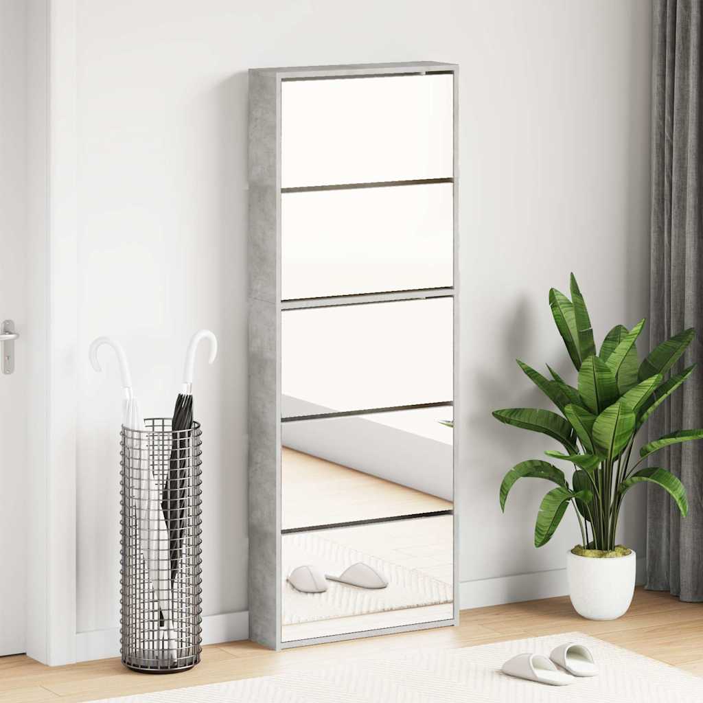 Schoenenkast met spiegel 5-laags 63x17x169,5 cm betongrijs