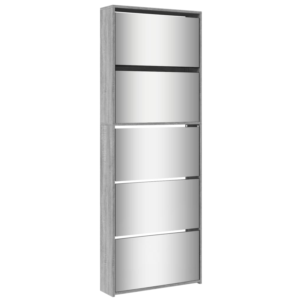 Schoenenkast met spiegel 5-laags 63x17x169,5 cm grijs sonoma is nu te koop bij PeponiXL, paradijselijk wonen!