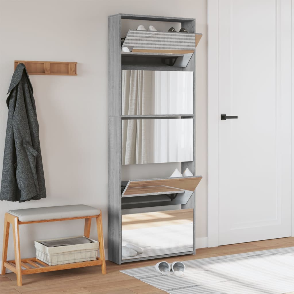Schoenenkast met spiegel 5-laags 63x17x169,5 cm grijs sonoma is nu te koop bij PeponiXL, paradijselijk wonen!