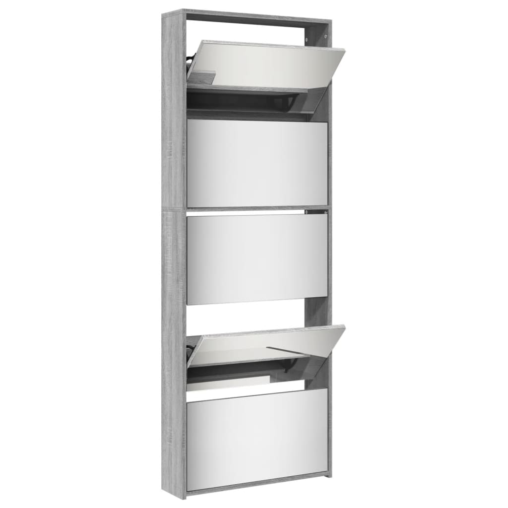 Schoenenkast met spiegel 5-laags 63x17x169,5 cm grijs sonoma is nu te koop bij PeponiXL, paradijselijk wonen!