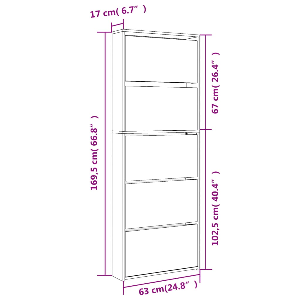 Schoenenkast met spiegel 5-laags 63x17x169,5 cm grijs sonoma is nu te koop bij PeponiXL, paradijselijk wonen!