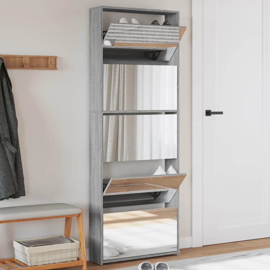 Schoenenkast met spiegel 5-laags 63x17x169,5 cm grijs sonoma is nu te koop bij PeponiXL, paradijselijk wonen!
