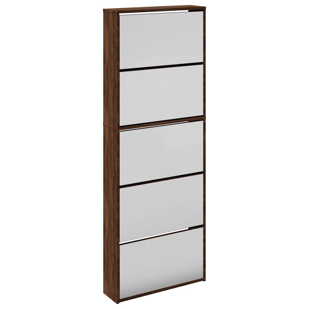 Schoenenkast met spiegel 5-laags 63x17x169,5 cm bruineikenkleur