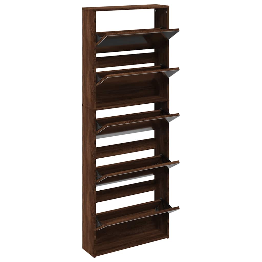 Schoenenkast met spiegel 5-laags 63x17x169,5 cm bruineikenkleur