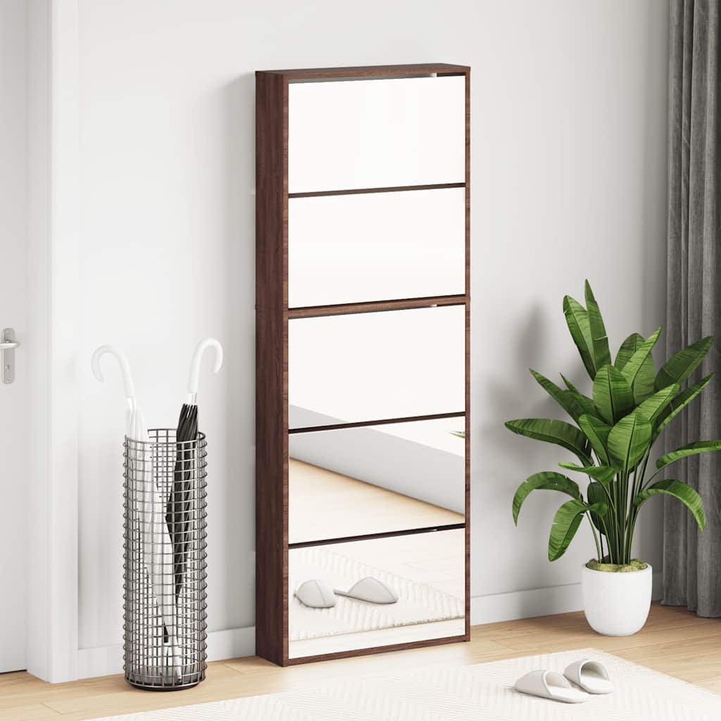 Schoenenkast met spiegel 5-laags 63x17x169,5 cm bruineikenkleur