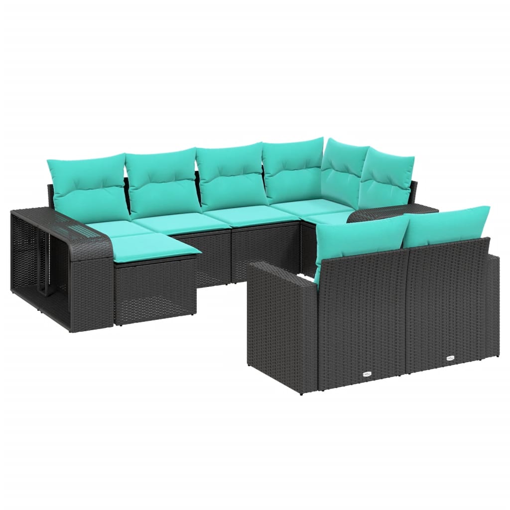 10-delige tuinbankset met kussens van zwart polyrotan is nu te koop bij PeponiXL, paradijselijk wonen!