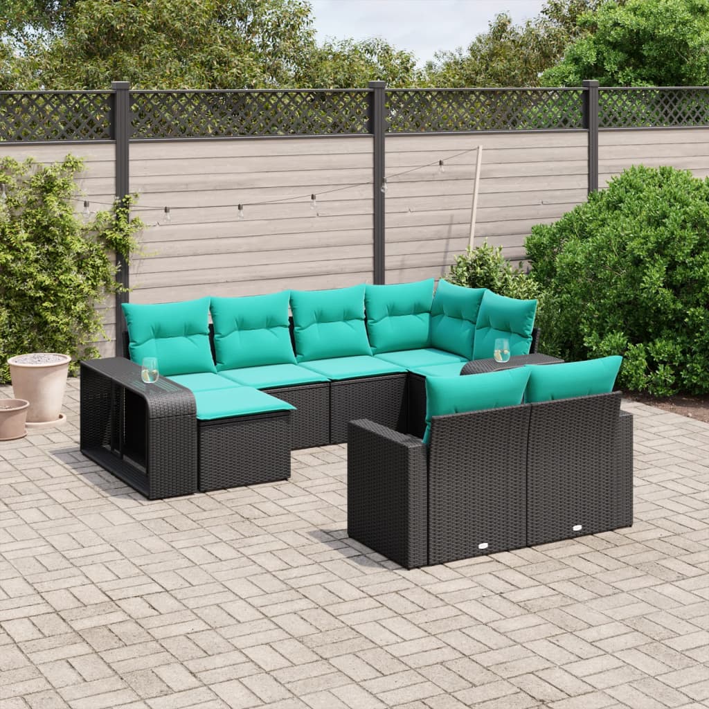 10-delige tuinbankset met kussens van zwart polyrotan is nu te koop bij PeponiXL, paradijselijk wonen!