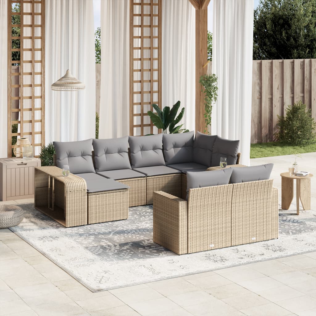 10-delige Loungeset met kussens poly rattan beige is nu te koop bij PeponiXL, paradijselijk wonen!
