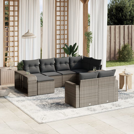 10-delige Loungeset met kussens poly rattan grijs is nu te koop bij PeponiXL, paradijselijk wonen!