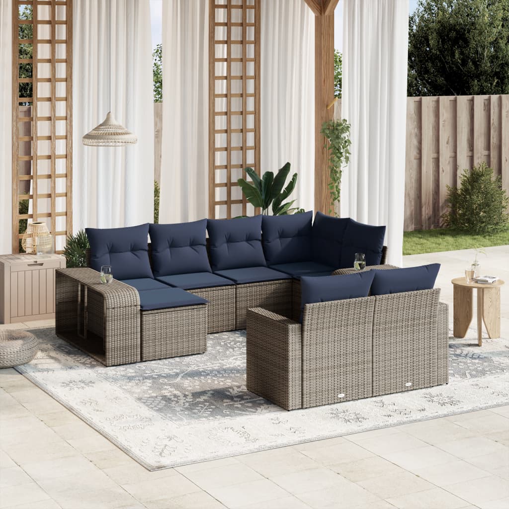 10-delige tuinbankset met kussens, grijs polyrotan is nu te koop bij PeponiXL, paradijselijk wonen!
