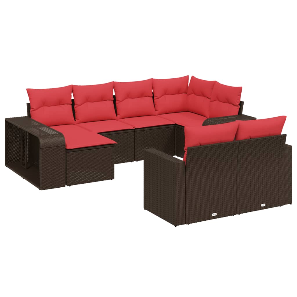 10-delige tuinbankset met kussens, bruin polyrotan is nu te koop bij PeponiXL, paradijselijk wonen!