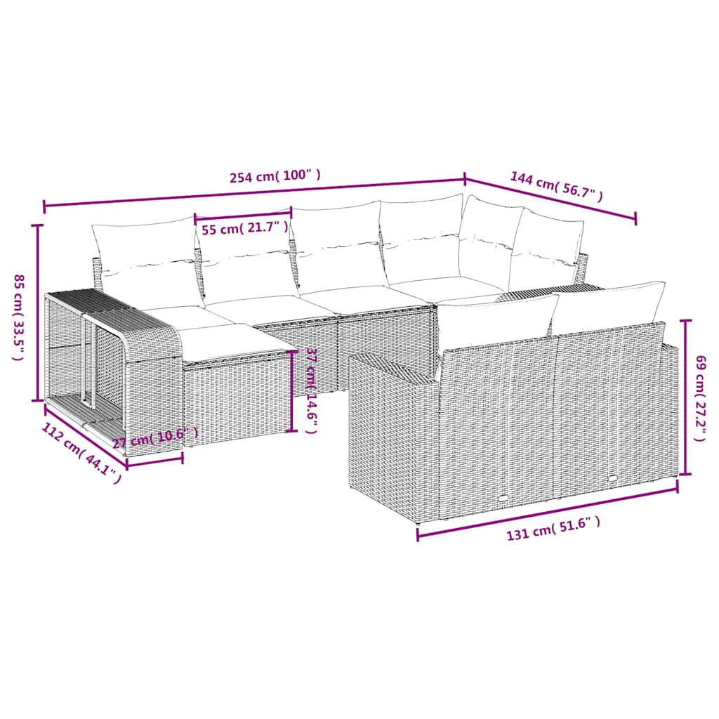 10-delige tuinbankset met kussens, bruin polyrotan is nu te koop bij PeponiXL, paradijselijk wonen!