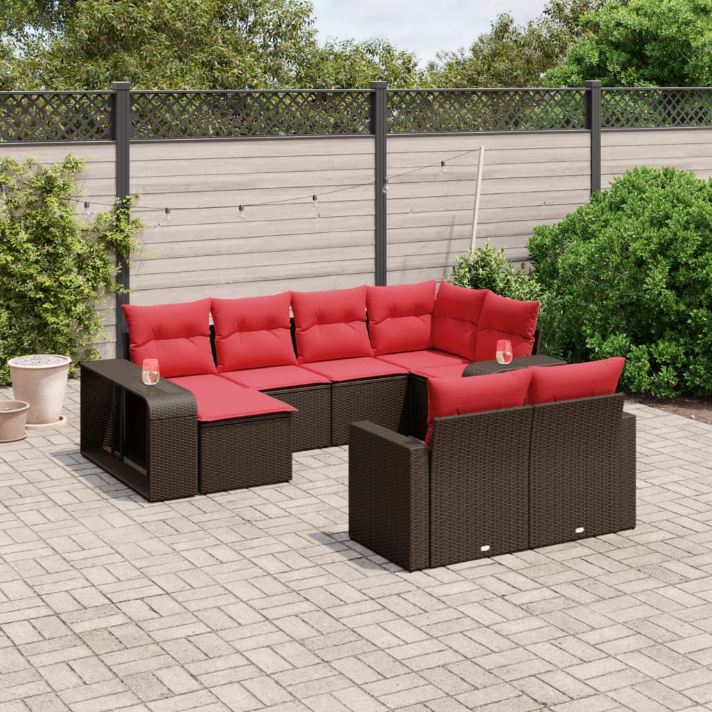 10-delige tuinbankset met kussens, bruin polyrotan is nu te koop bij PeponiXL, paradijselijk wonen!