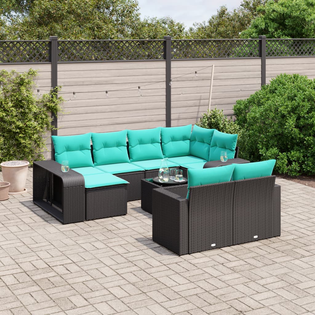 11-delige tuinbankset met kussens, zwart polyrotan is nu te koop bij PeponiXL, paradijselijk wonen!
