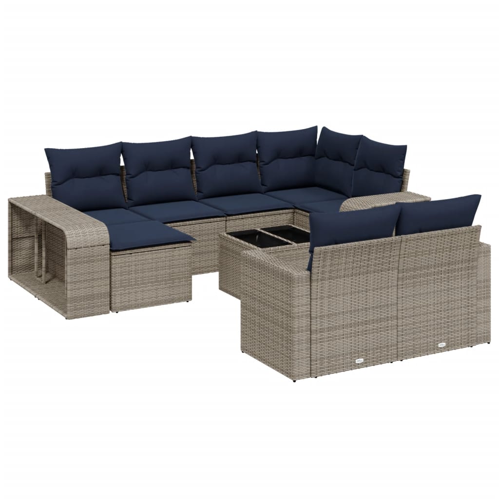11-delige tuinbankset met kussens, grijs polyrotan is nu te koop bij PeponiXL, paradijselijk wonen!