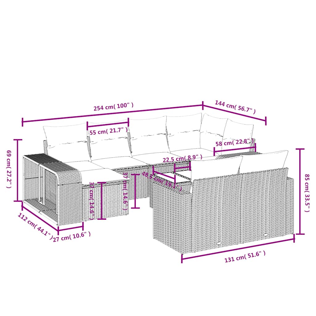 11-delige tuinbankset met kussens, grijs polyrotan is nu te koop bij PeponiXL, paradijselijk wonen!
