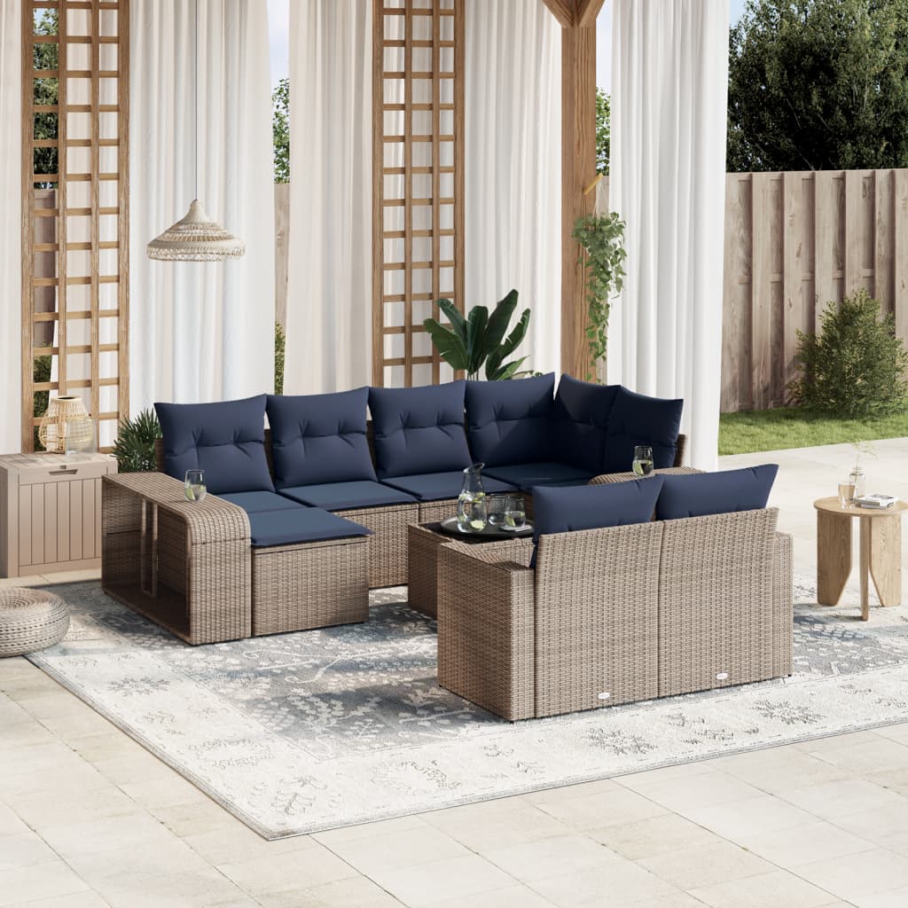 11-delige tuinbankset met kussens, grijs polyrotan is nu te koop bij PeponiXL, paradijselijk wonen!