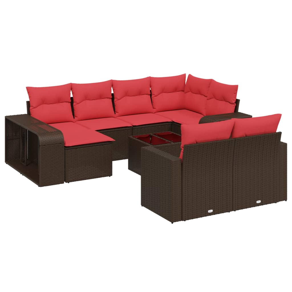 11-delige tuinbankset met kussens, bruin polyrotan is nu te koop bij PeponiXL, paradijselijk wonen!