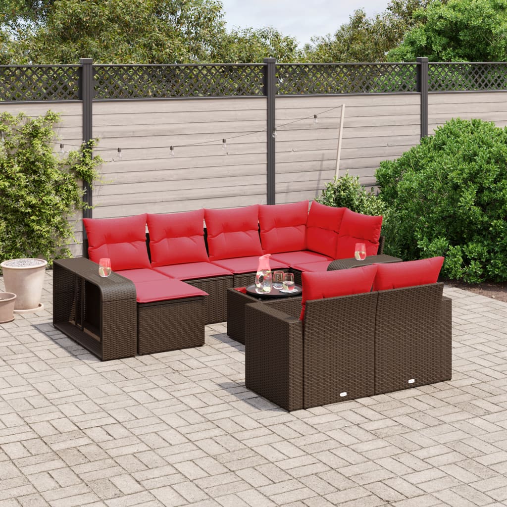 11-delige tuinbankset met kussens, bruin polyrotan is nu te koop bij PeponiXL, paradijselijk wonen!