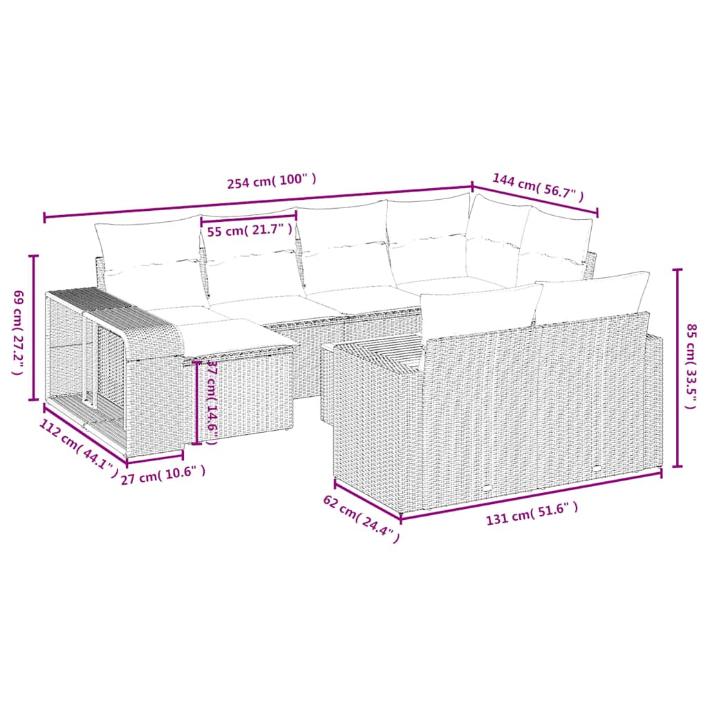 11-delige tuinbankset met kussens, zwart polyrotan is nu te koop bij PeponiXL, paradijselijk wonen!