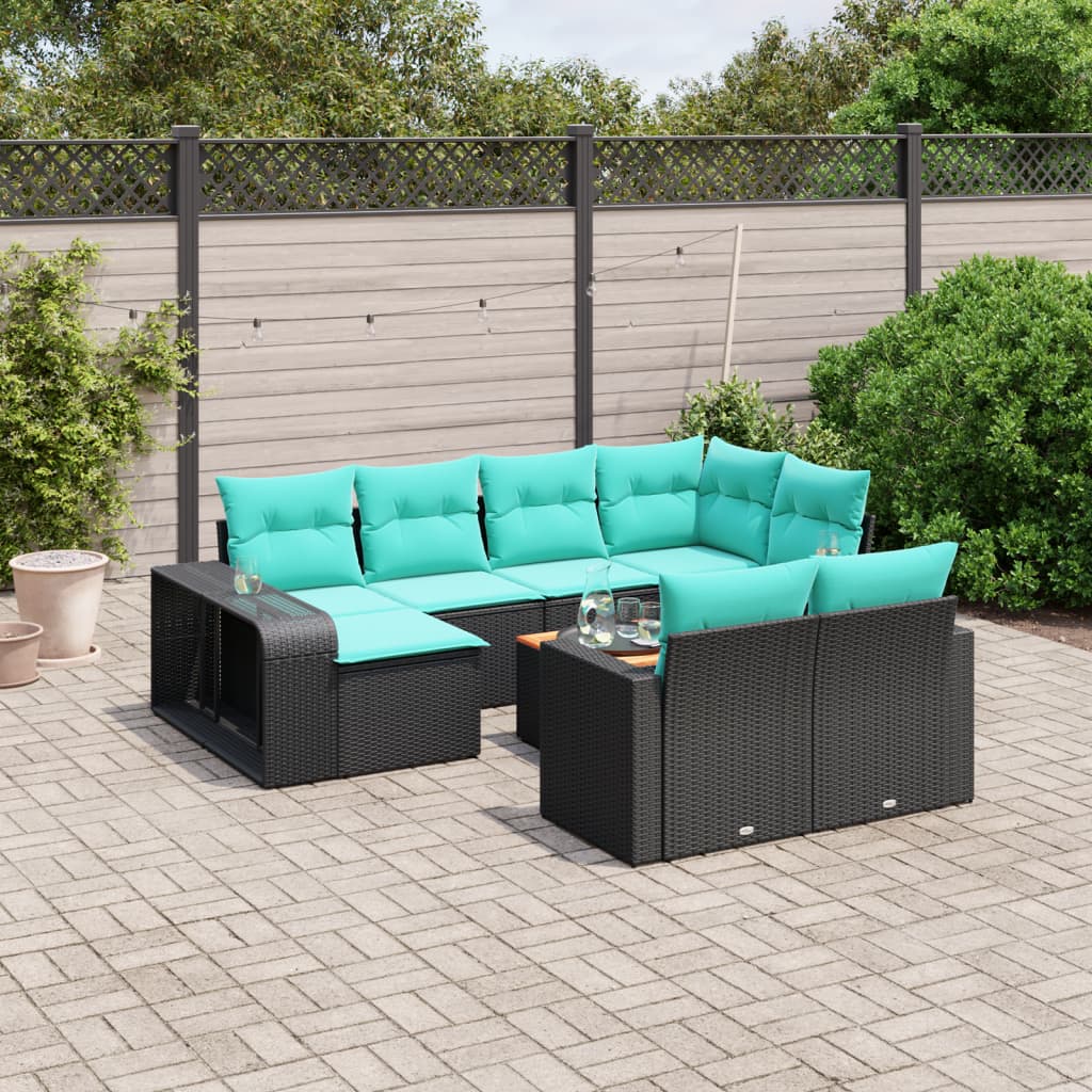 11-delige tuinbankset met kussens, zwart polyrotan is nu te koop bij PeponiXL, paradijselijk wonen!