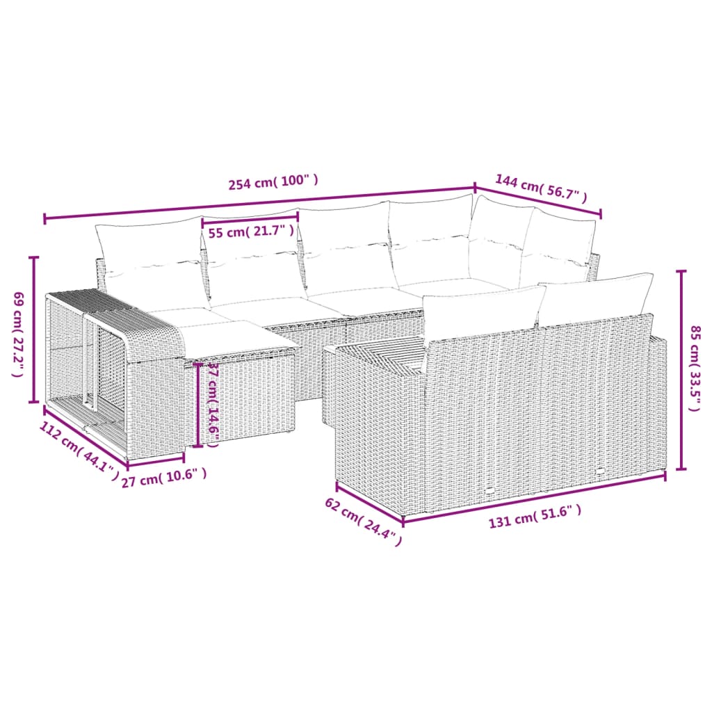 11-delige Loungeset met kussens poly rattan grijs is nu te koop bij PeponiXL, paradijselijk wonen!
