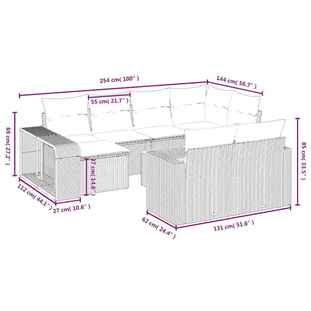 11-delige tuinbankset met kussens, grijs polyrotan is nu te koop bij PeponiXL, paradijselijk wonen!
