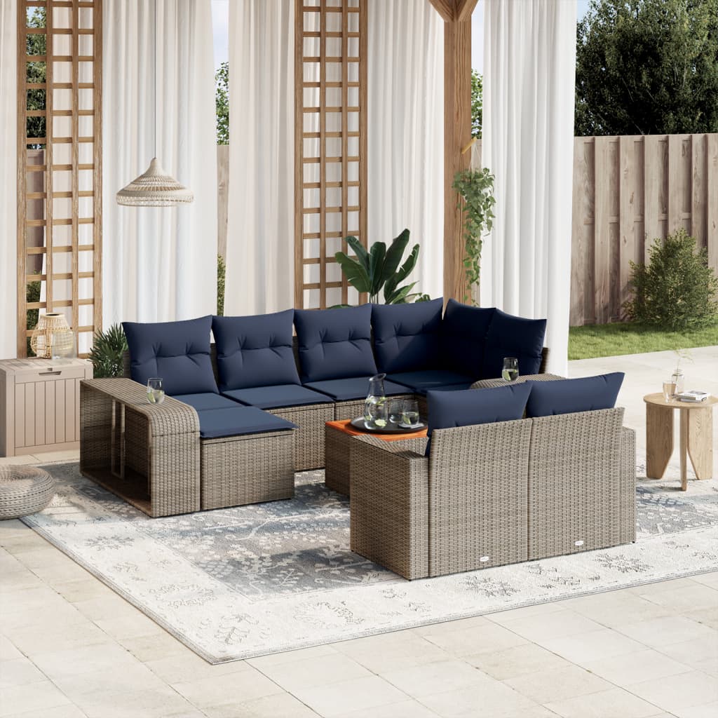 11-delige tuinbankset met kussens, grijs polyrotan is nu te koop bij PeponiXL, paradijselijk wonen!