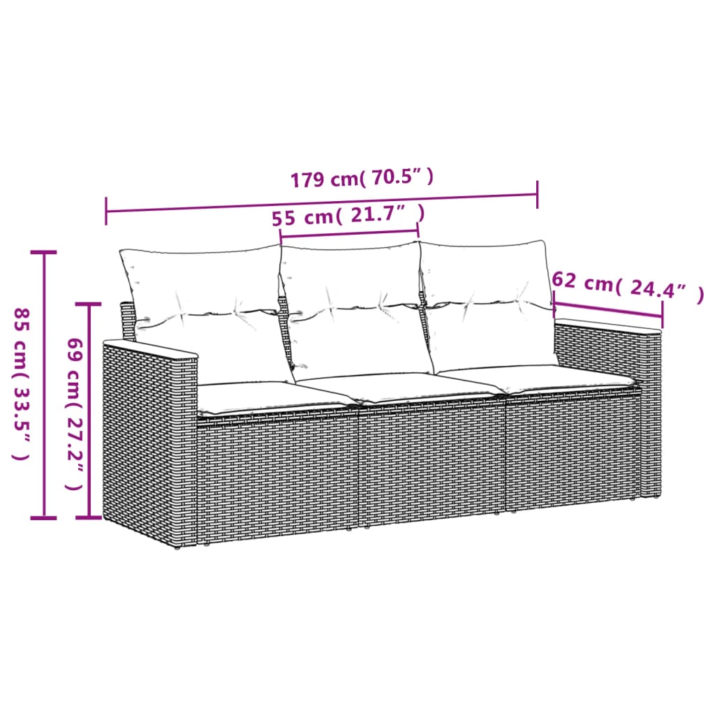 3-delige Loungeset met kussens poly rattan zwart is nu te koop bij PeponiXL, paradijselijk wonen!