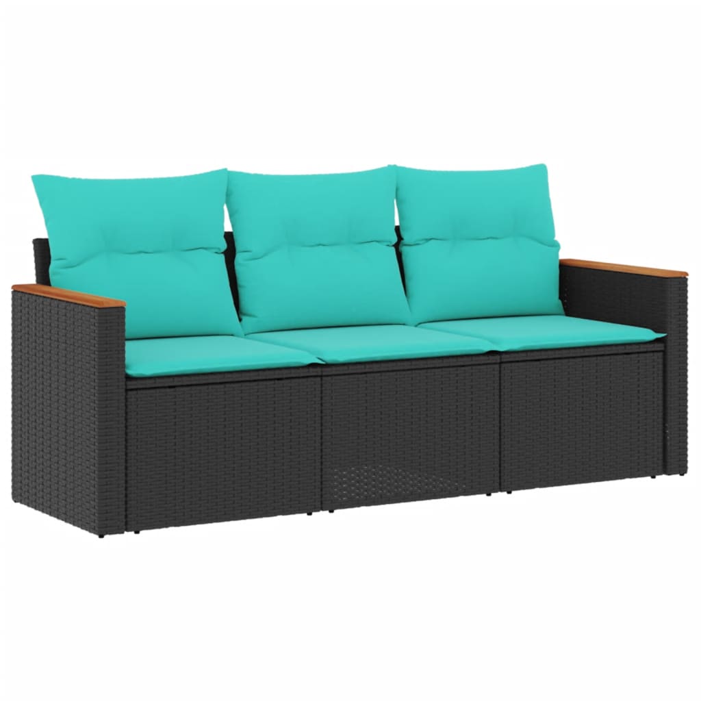 3-delige tuinbankset met kussens van zwart polyrotan is nu te koop bij PeponiXL, paradijselijk wonen!