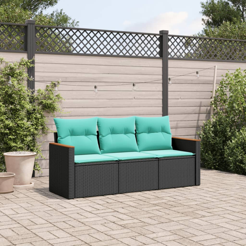 3-delige tuinbankset met kussens van zwart polyrotan is nu te koop bij PeponiXL, paradijselijk wonen!