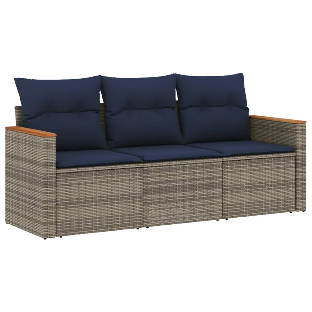 3-delige tuinbankset met kussens, grijs polyrotan is nu te koop bij PeponiXL, paradijselijk wonen!