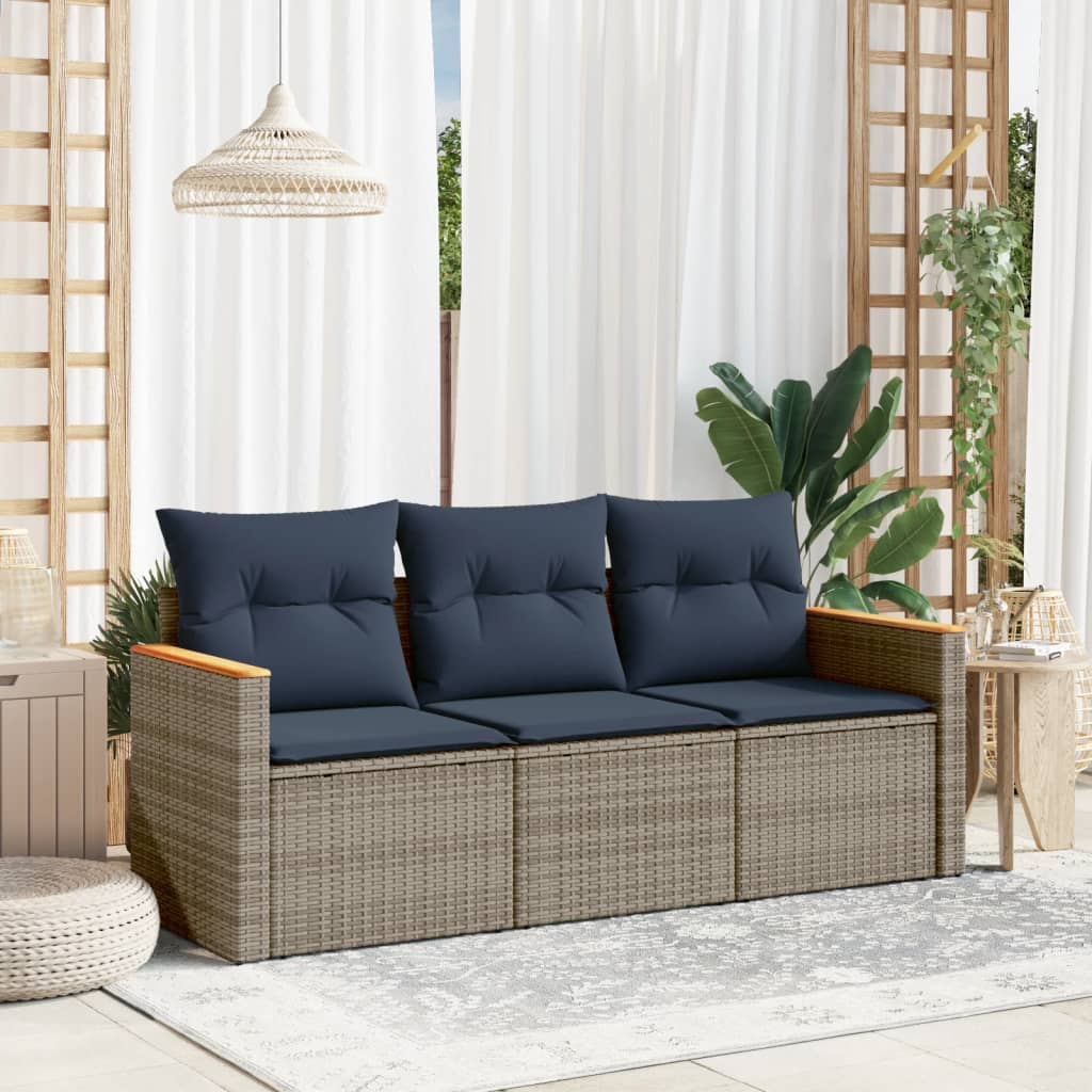 3-delige tuinbankset met kussens, grijs polyrotan is nu te koop bij PeponiXL, paradijselijk wonen!