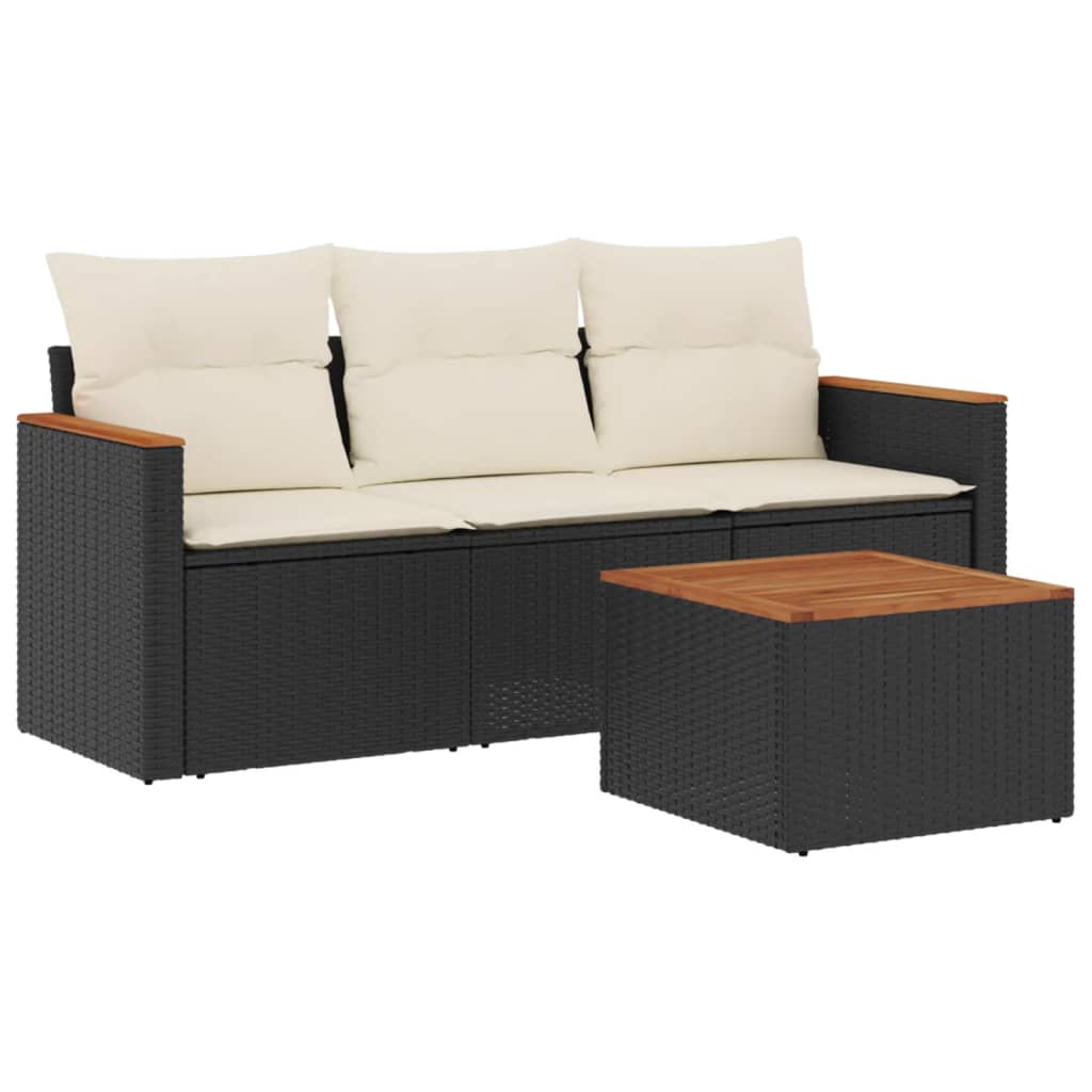4-delige Loungeset met kussens poly rattan zwart is nu te koop bij PeponiXL, paradijselijk wonen!