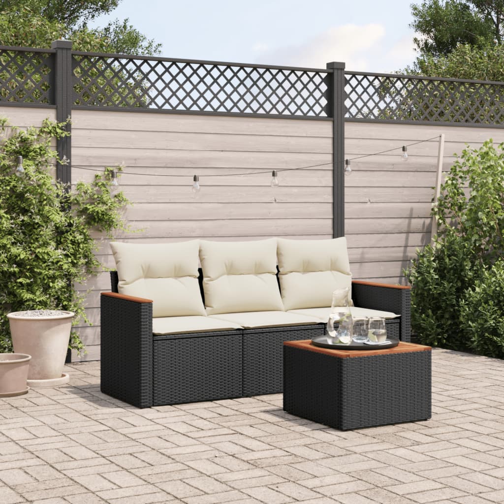 4-delige Loungeset met kussens poly rattan zwart is nu te koop bij PeponiXL, paradijselijk wonen!