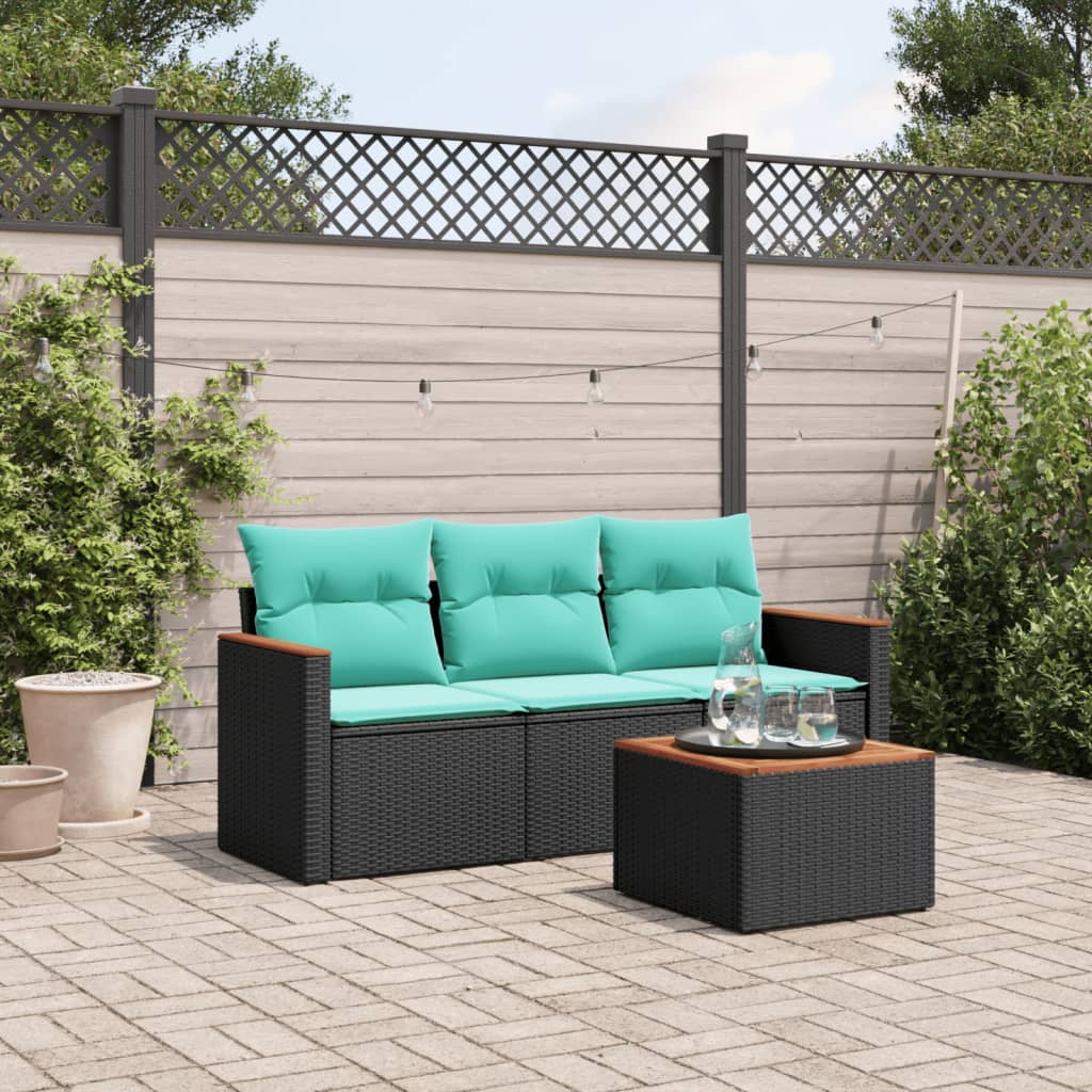 4-delige tuinbankset met kussens, zwart polyrotan is nu te koop bij PeponiXL, paradijselijk wonen!