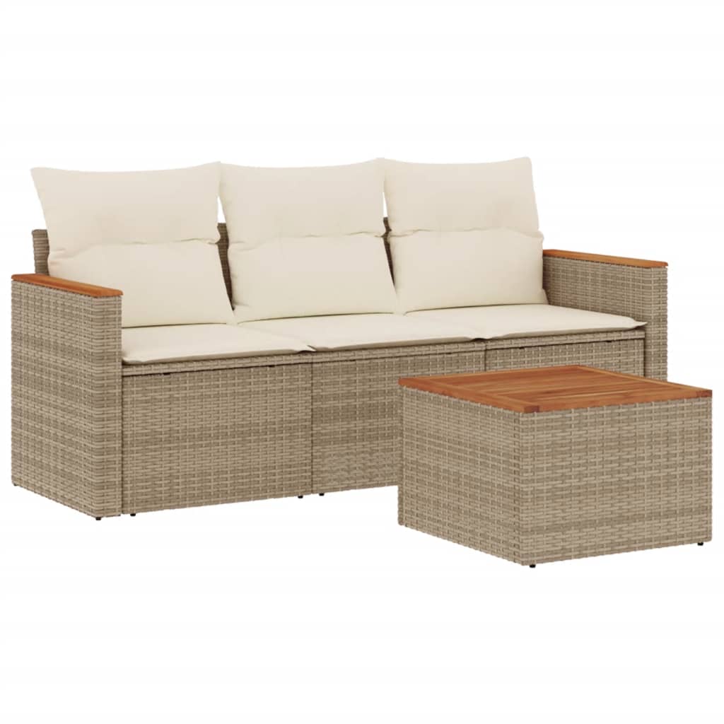 4-delige Loungeset met kussens poly rattan beige is nu te koop bij PeponiXL, paradijselijk wonen!
