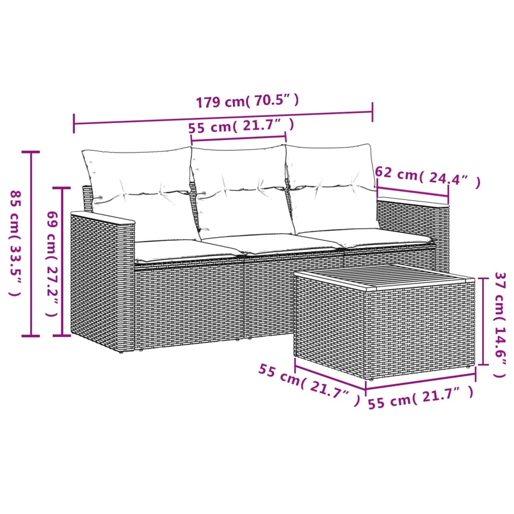 4-delige Loungeset met kussens poly rattan gemengd beige is nu te koop bij PeponiXL, paradijselijk wonen!