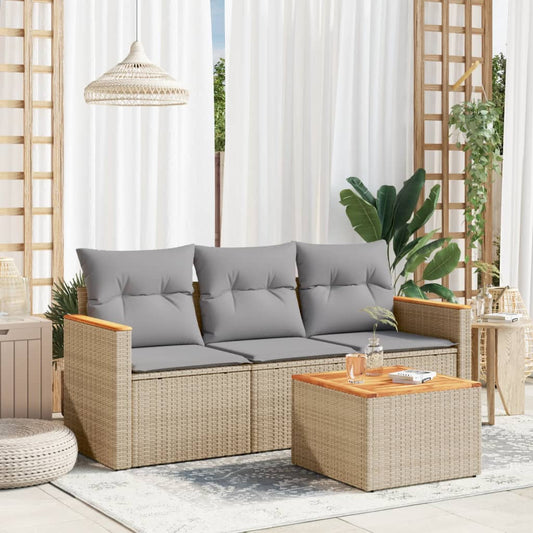 4-delige Loungeset met kussens poly rattan gemengd beige is nu te koop bij PeponiXL, paradijselijk wonen!