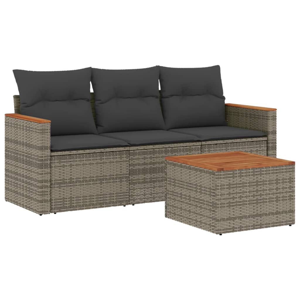 4-delige Loungeset met kussens poly rattan grijs is nu te koop bij PeponiXL, paradijselijk wonen!